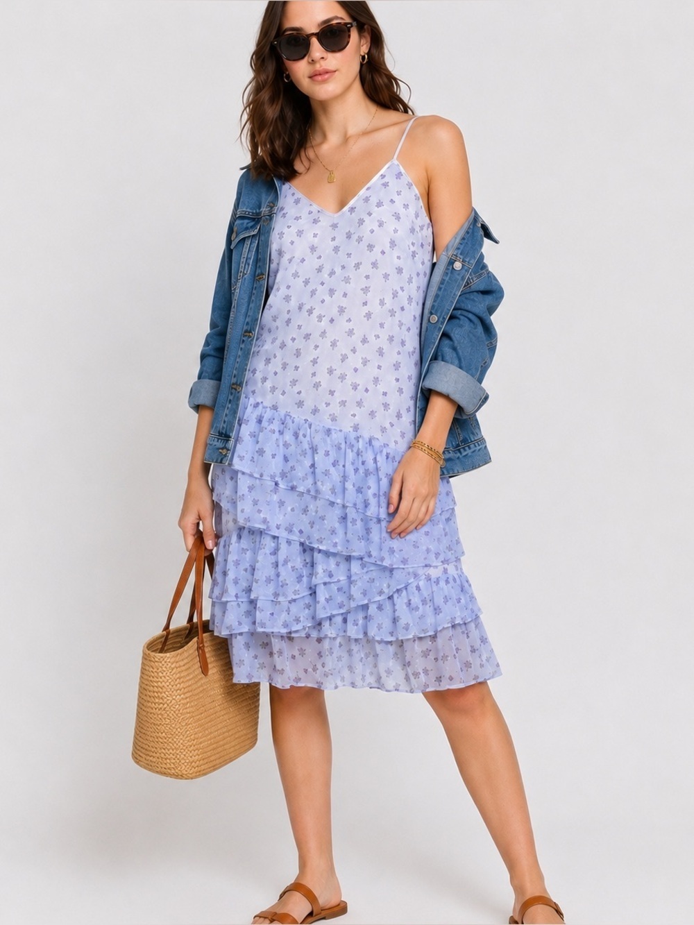 endless rose ditsy lotus print midi dress blue XS
